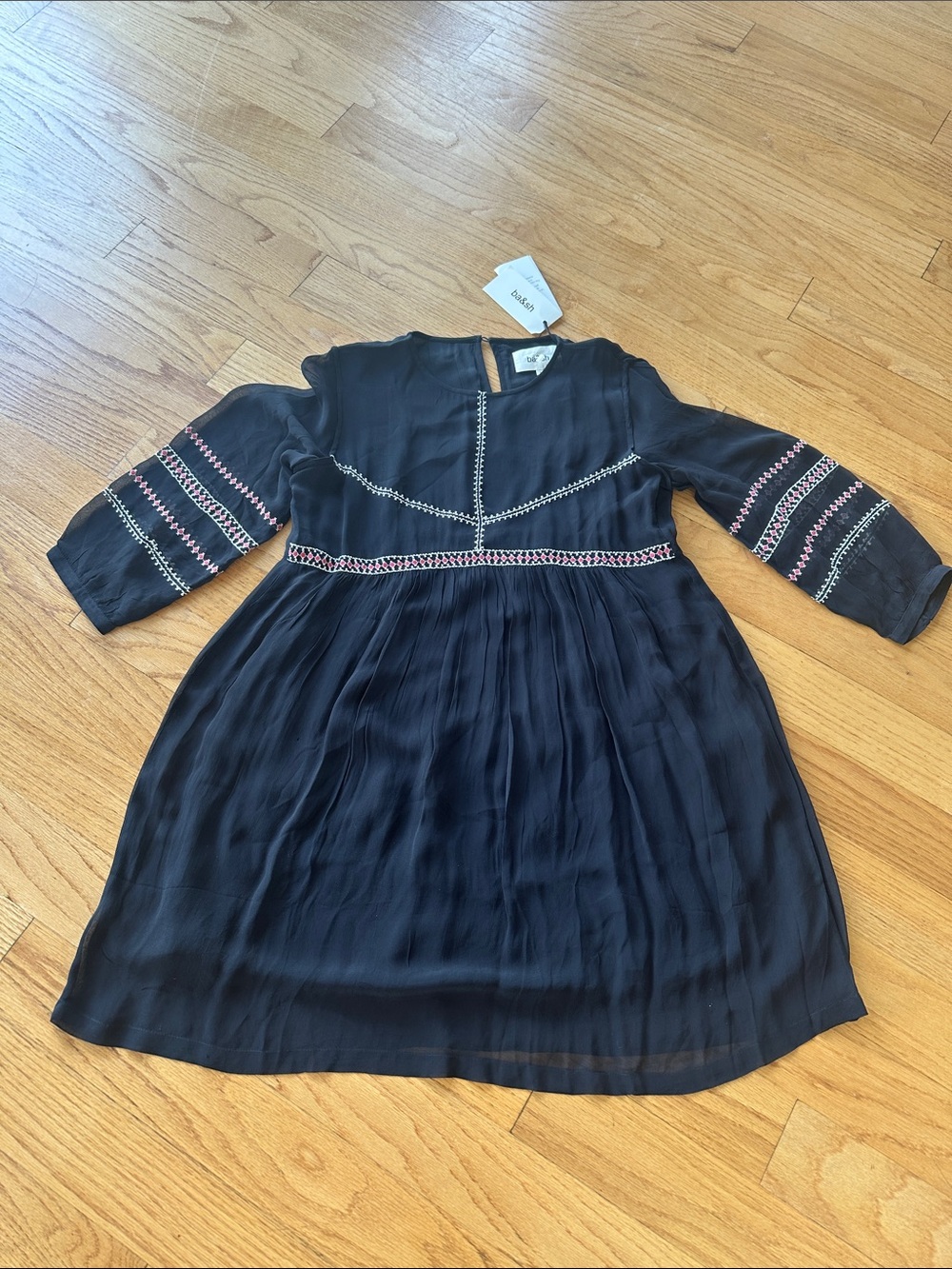 Ba&sh Black Embroidered Long-Sleeve Dress